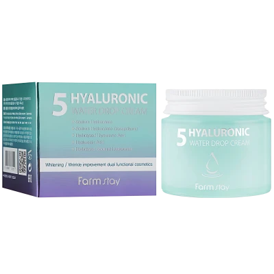 FARMSTAY Crema pentru fata cu 5 tipuri de acid hialuronic HYALURONIC 5 WATER DROP CREAM 80ml FARMSTAY Crema pentru fata cu 5 tipuri de acid hialuronic HYALURONIC 5 WATER DROP CREAM 80ml