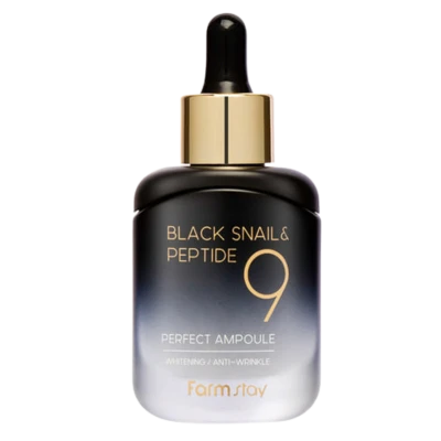 FARMSTAY Ser cu melc negru si peptide BLACK SNAIL & PEPTIDE9 PERFECT AMPOULE 35ml FARMSTAY Ser cu melc negru si peptide BLACK SNAIL & PEPTIDE9 PERFECT AMPOULE 35ml