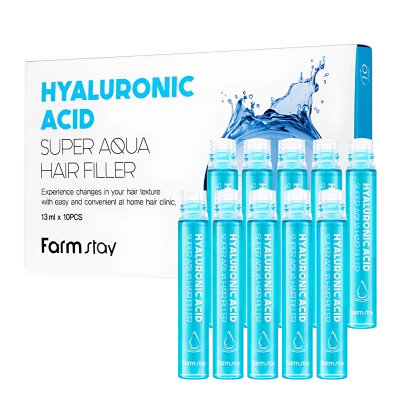 FARMSTAY Filler pentru par cu acid hialuronic HYALURONIC ACID SUPER AQUA HAIR FILLER 13ml*10 FARMSTAY Filler pentru par cu acid hialuronic HYALURONIC ACID SUPER AQUA HAIR FILLER 13ml*10