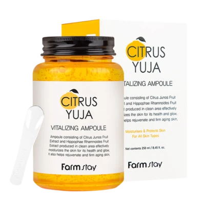 FARMSTAY Ser pentru fata in fiole cu extract de Yuzu CITRUS YUJA VITALIZING AMPOULE 250ml FARMSTAY Ser pentru fata in fiole cu extract de Yuzu CITRUS YUJA VITALIZING AMPOULE 250ml