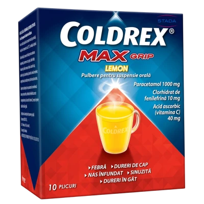Coldrex Maxgrip Lemon pulb./susp. orala 1000 mg + 40 mg + 10 mg/6,427 g N10 Coldrex Maxgrip Lemon pulb./susp. orala 1000 mg + 40 mg + 10 mg/6,427 g N10